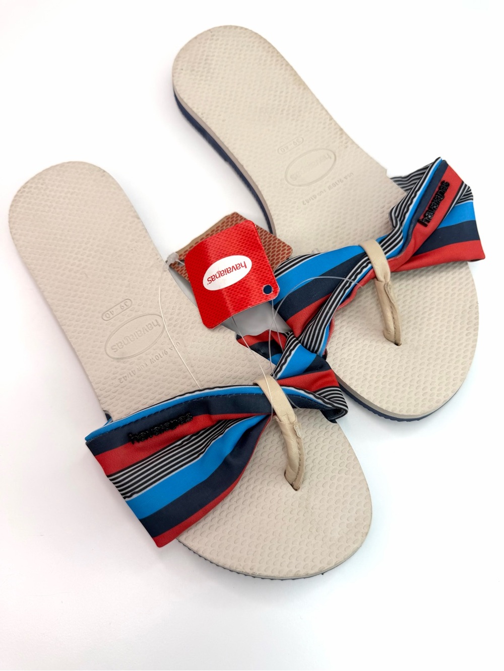 Havaianas Red Blue Striped Beige St Tropez Flip Flop Sandals
